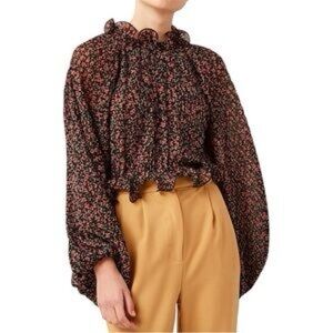 C/MEO Collective Pleated Floral Ruffle Blouse NWT Size‎ M